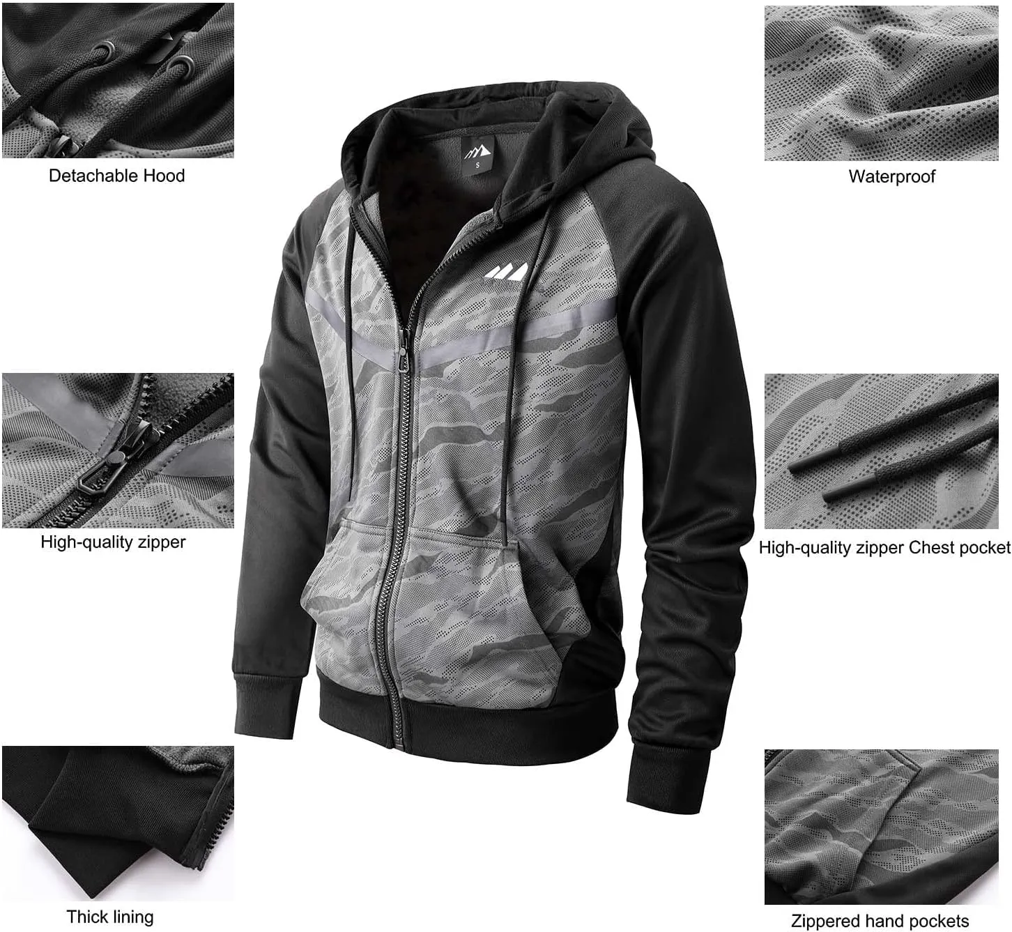 Men's Color Block Hoodie-Full Zip Ultimate Heavyweight Fleece Hoodie-Camo zip up hoodie With Kanga Pocket