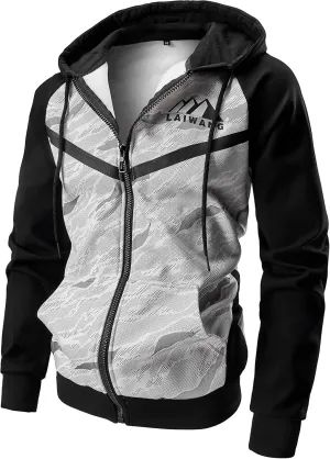 Men's Color Block Hoodie-Full Zip Ultimate Heavyweight Fleece Hoodie-Camo zip up hoodie With Kanga Pocket