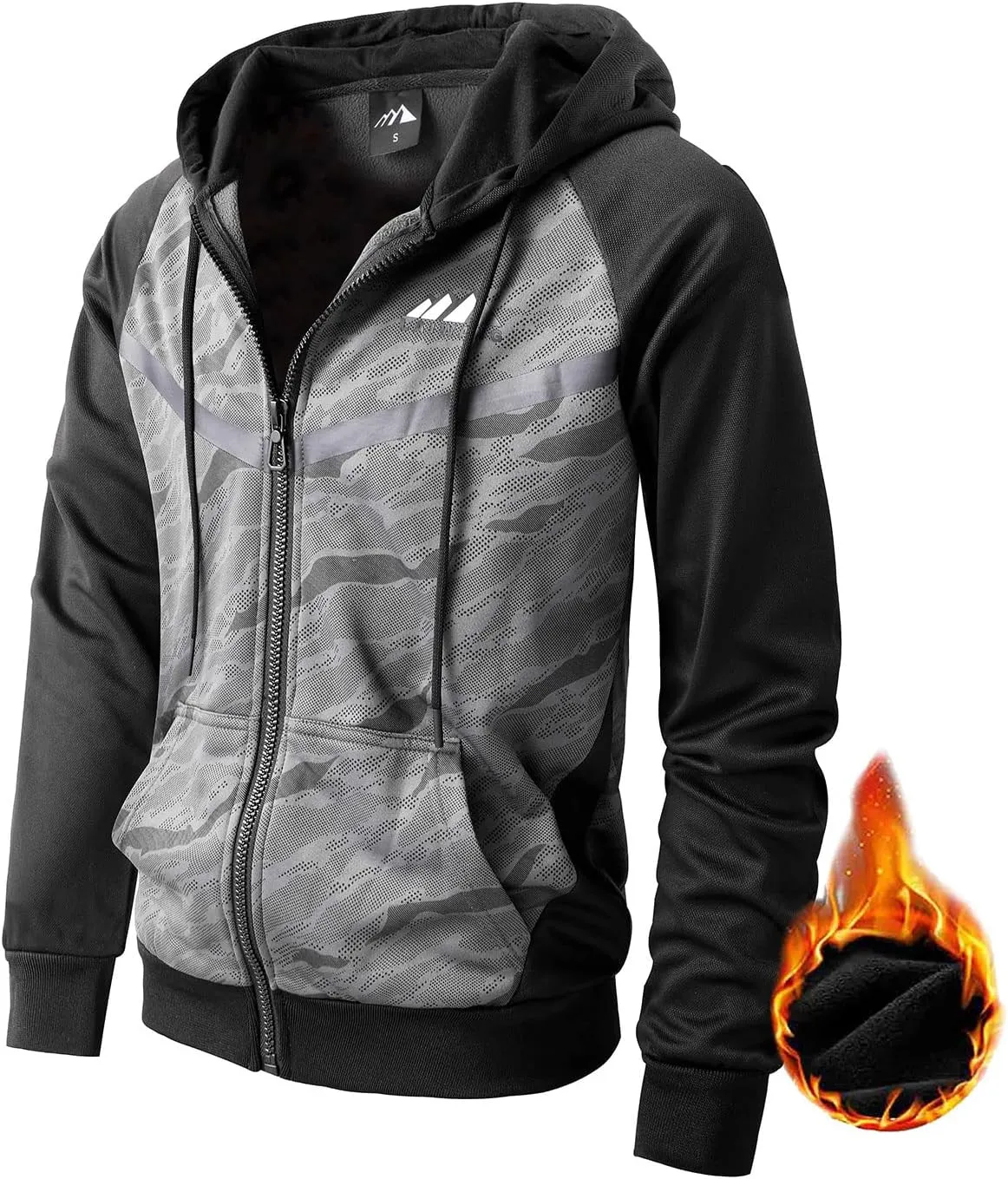 Men's Color Block Hoodie-Full Zip Ultimate Heavyweight Fleece Hoodie-Camo zip up hoodie With Kanga Pocket