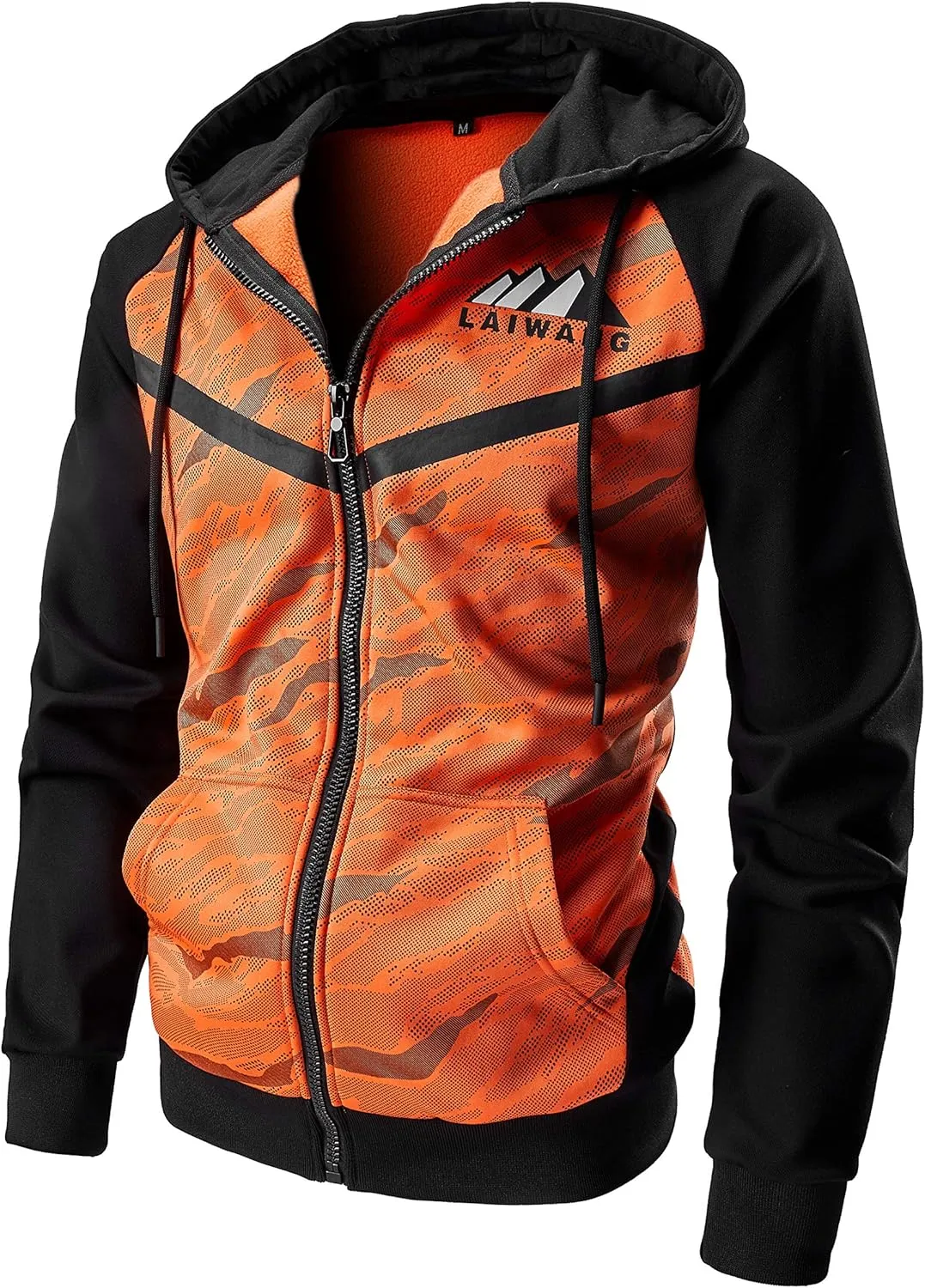 Men's Color Block Hoodie-Full Zip Ultimate Heavyweight Fleece Hoodie-Camo zip up hoodie With Kanga Pocket