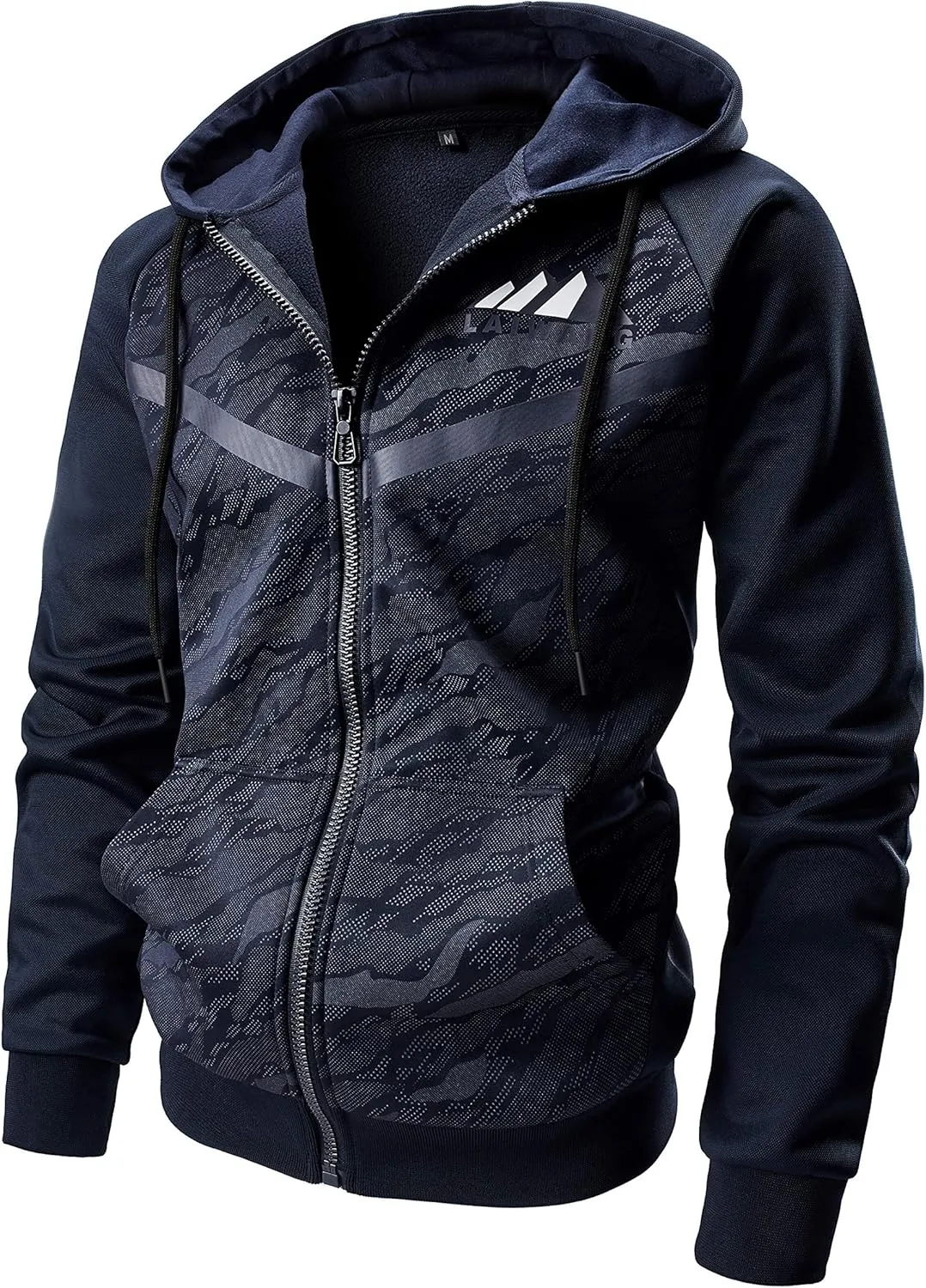 Men's Color Block Hoodie-Full Zip Ultimate Heavyweight Fleece Hoodie-Camo zip up hoodie With Kanga Pocket