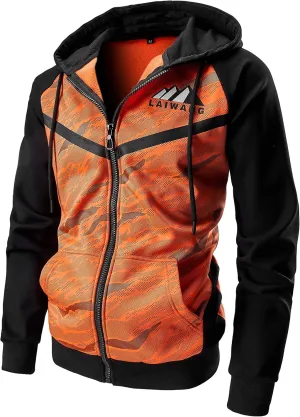 Men's Color Block Hoodie-Full Zip Ultimate Heavyweight Fleece Hoodie-Camo zip up hoodie With Kanga Pocket