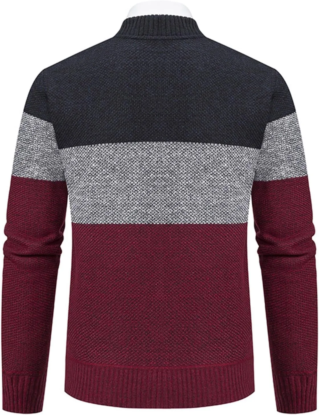 Men's Full Zip Knitted Cardigan Sweater Stand Collar Slim Fit Casual Long Sleeve Cable Knit Sweater with Pockets