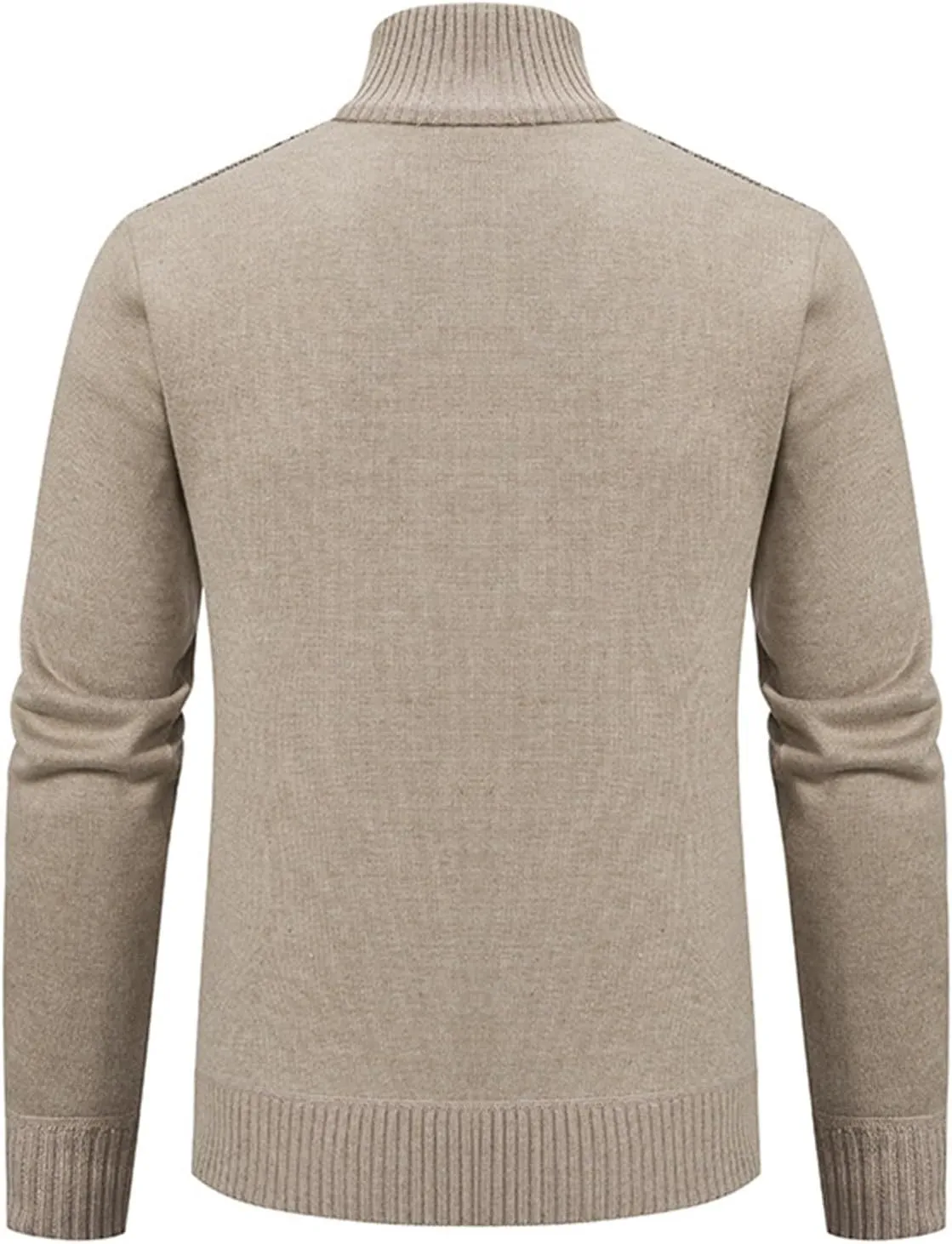 Men's Full Zip Knitted Cardigan Sweater Stand Collar Slim Fit Casual Long Sleeve Cable Knit Sweater with Pockets