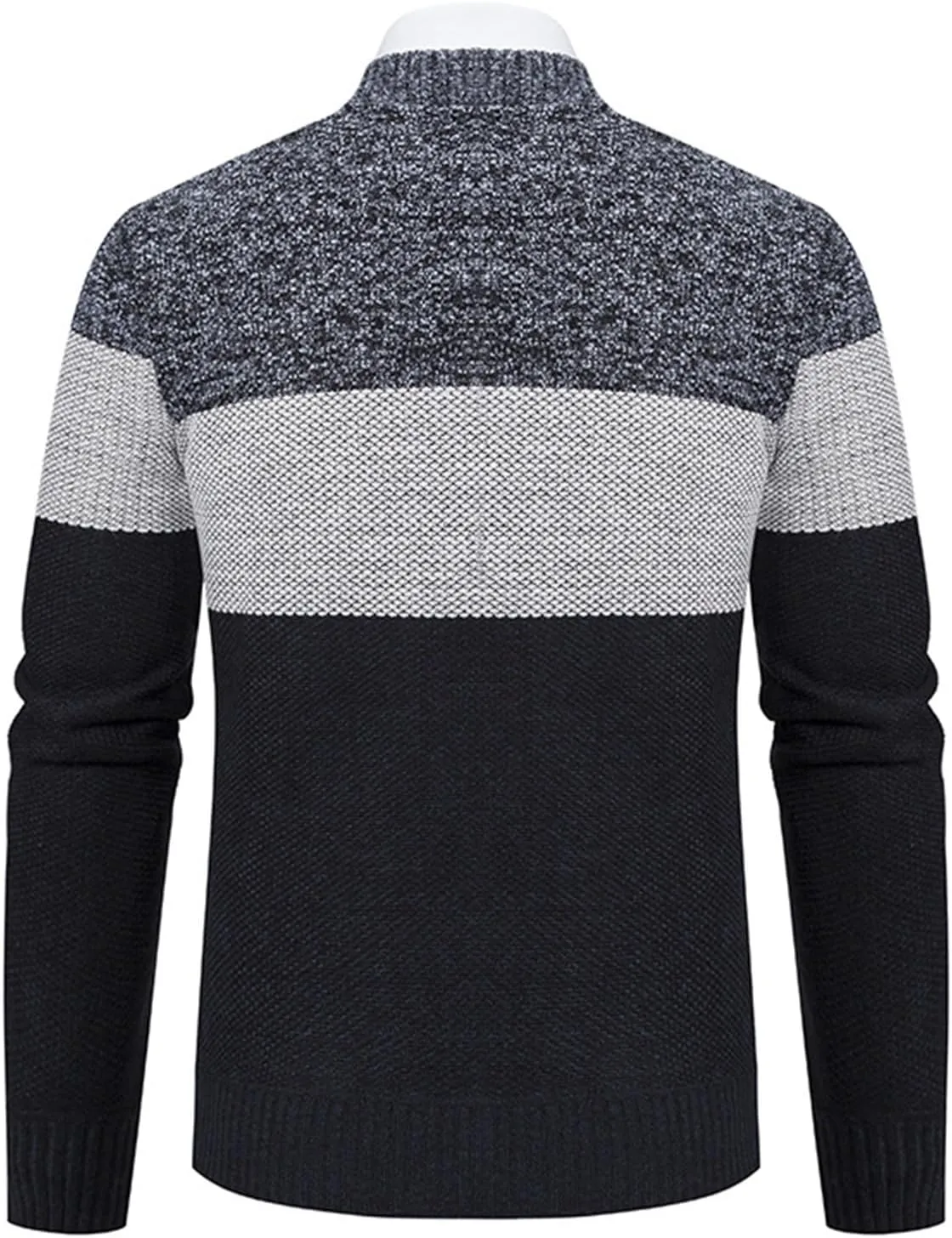Men's Full Zip Knitted Cardigan Sweater Stand Collar Slim Fit Casual Long Sleeve Cable Knit Sweater with Pockets