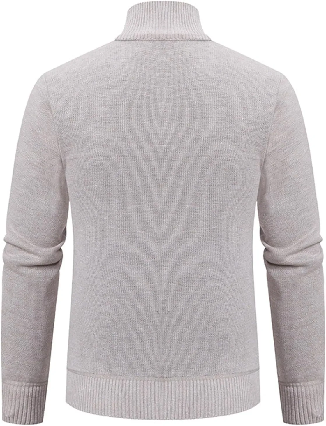 Men's Full Zip Knitted Cardigan Sweater Stand Collar Slim Fit Casual Long Sleeve Cable Knit Sweater with Pockets
