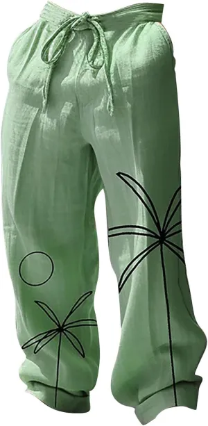 Mens Hippie Harem Pants Baggy Linen Boho Yoga Pants Casual Drop Crotch Trousers Elastic Waist Lightweight Trouser