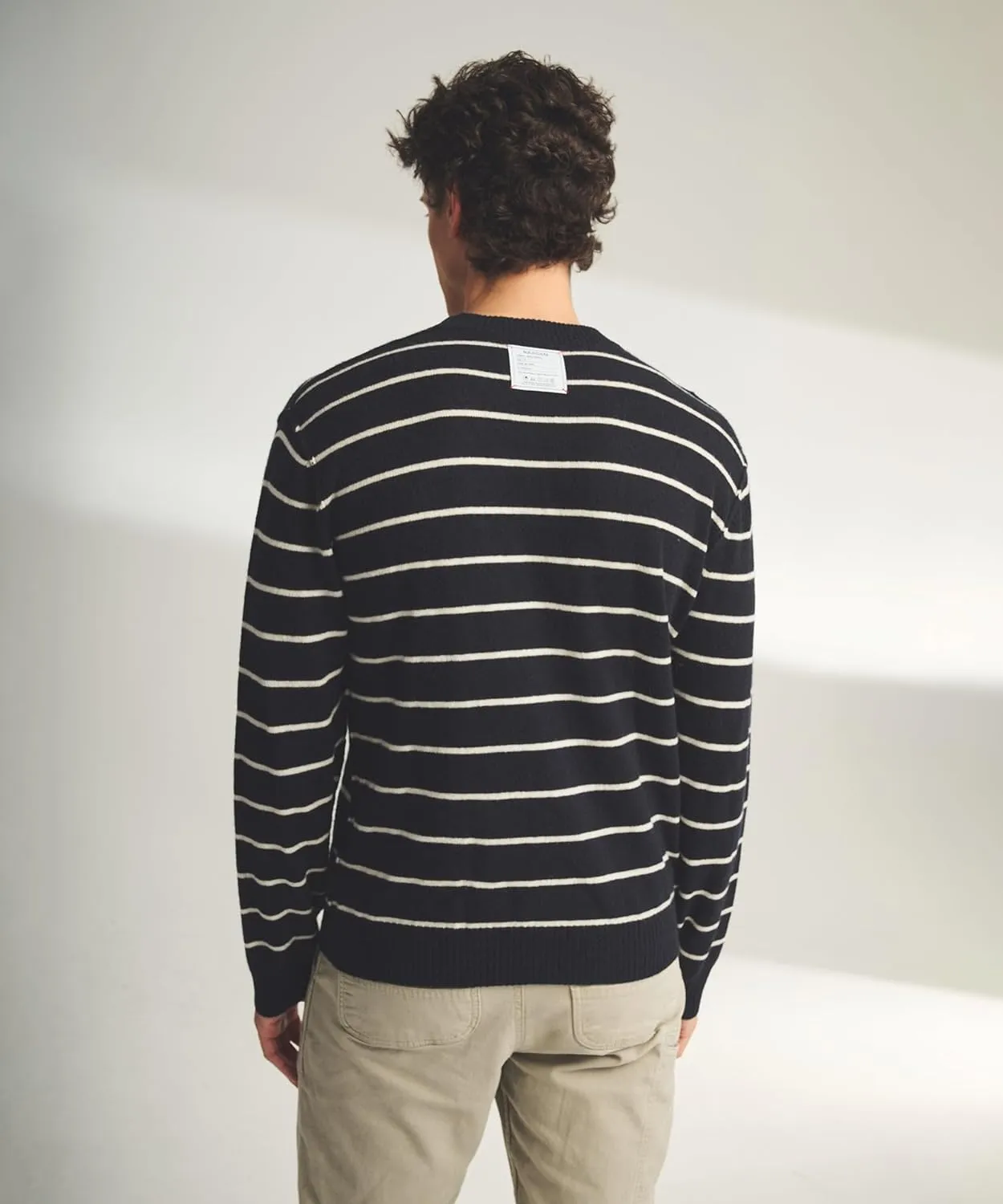 Men's Lightweight Reversible Cashmere Striped Crewneck Sweater