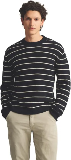 Men's Lightweight Reversible Cashmere Striped Crewneck Sweater