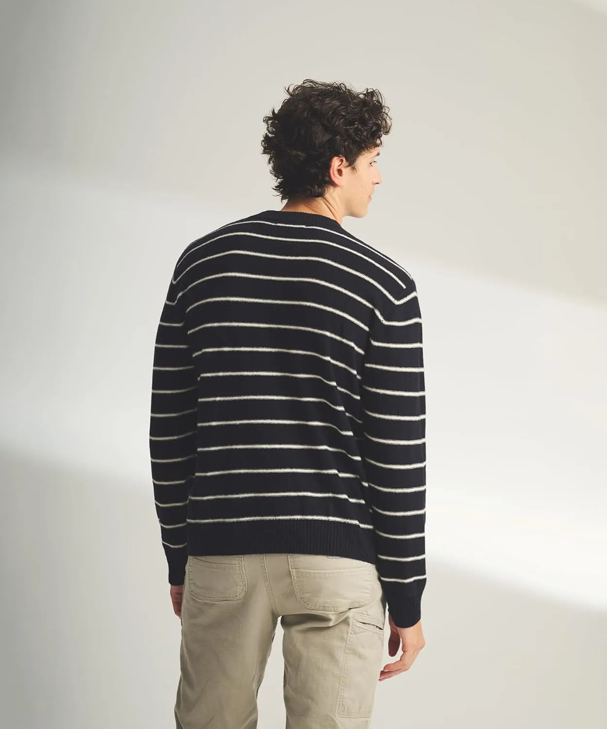 Men's Lightweight Reversible Cashmere Striped Crewneck Sweater