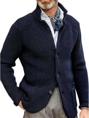 Men's Open Front Stand Collar Sweaters Slim Fit Button Down Cardigan Knitwear with Pockets
