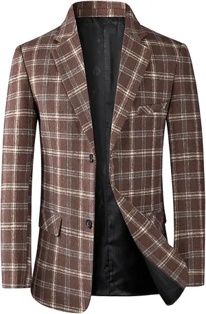 Mens Plaid Blazer Leisure Lightweight Sport Coat Two Button Suit Jacket Slim Fit Checkered Blazer for Men Wedding