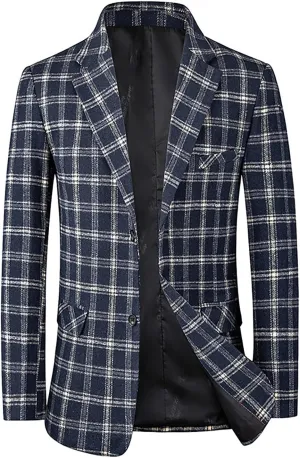 Mens Plaid Blazer Leisure Lightweight Sport Coat Two Button Suit Jacket Slim Fit Checkered Blazer for Men Wedding