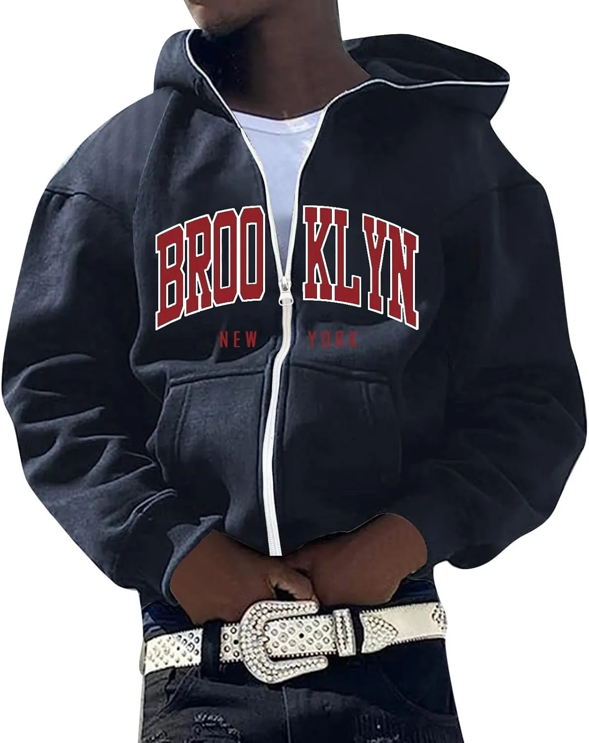 Men's Pullover Hoodies Tops Casual Long Sleeve Vintage Graphic Sweatshirts with Pocket Fall 2024 Trendy Clothes Cute Hoodies Graphic Hoodies Large Navy
