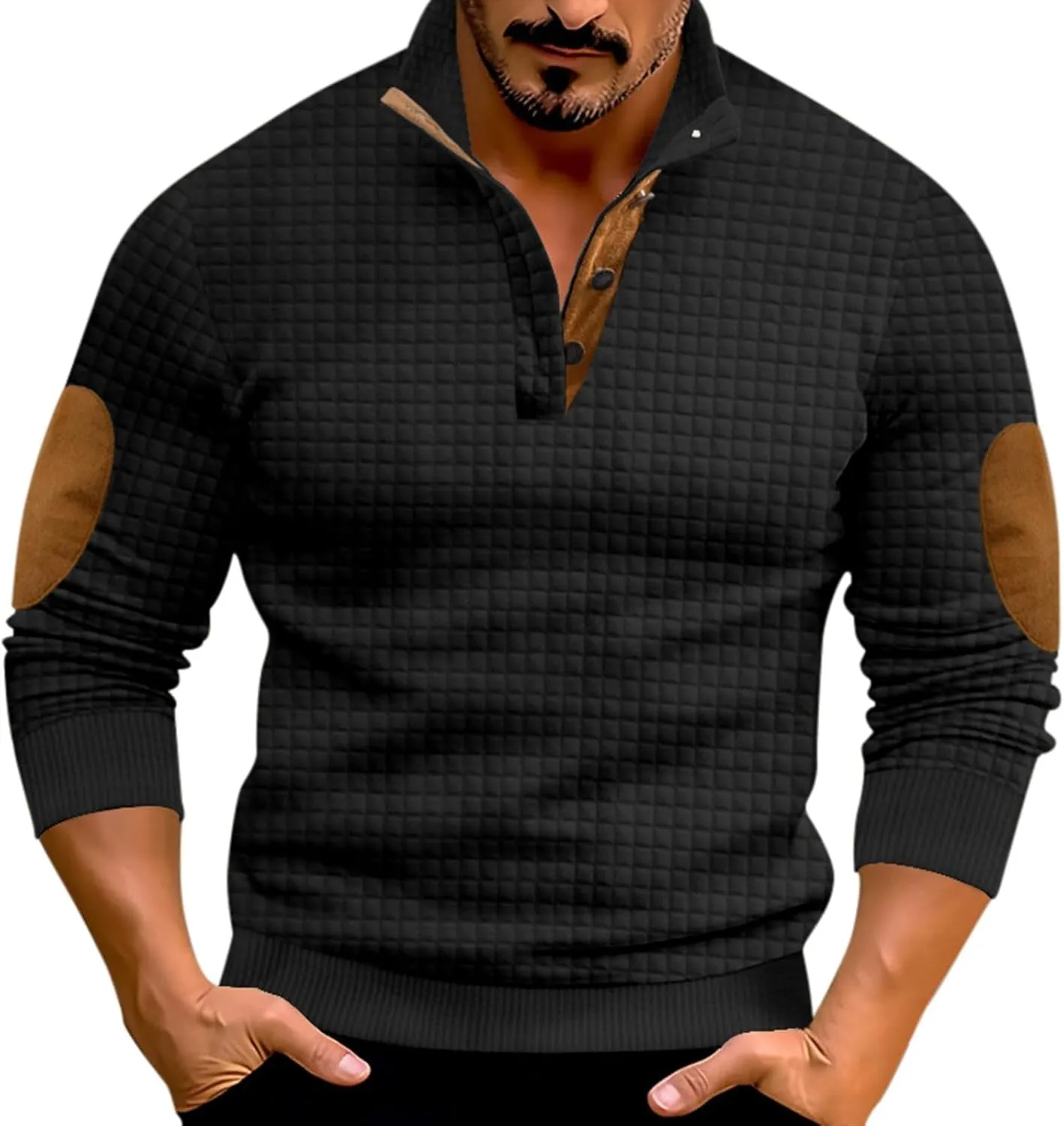 Men's Quarter Button Pullover Long Sleeve Casual Polo Sweatshirt Slim Fit V Neck Sweatshirt Sweaters Basic Tees Tops