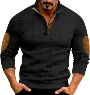 Men's Quarter Button Pullover Long Sleeve Casual Polo Sweatshirt Slim Fit V Neck Sweatshirt Sweaters Basic Tees Tops