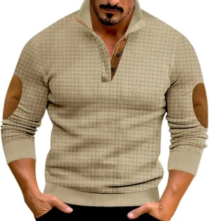 Men's Quarter Button Pullover Long Sleeve Casual Polo Sweatshirt Slim Fit V Neck Sweatshirt Sweaters Basic Tees Tops