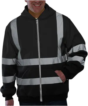 Mens Safety Hoodie Jacket High Visibility Reflective Full Zip Pocket Work Utility Reflective Strips with Extended Trims