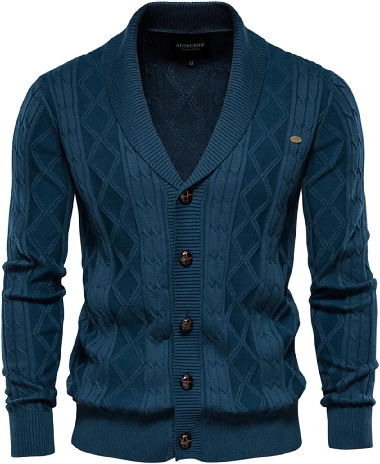 Men's Shawl Collar Sweaters Button Down Cable Knitted Casual Long Sleeve Sweater Cardigan