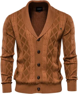 Men's Shawl Collar Sweaters Button Down Cable Knitted Casual Long Sleeve Sweater Cardigan