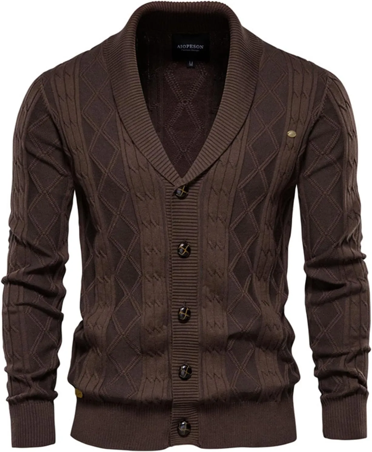 Men's Shawl Collar Sweaters Button Down Cable Knitted Casual Long Sleeve Sweater Cardigan