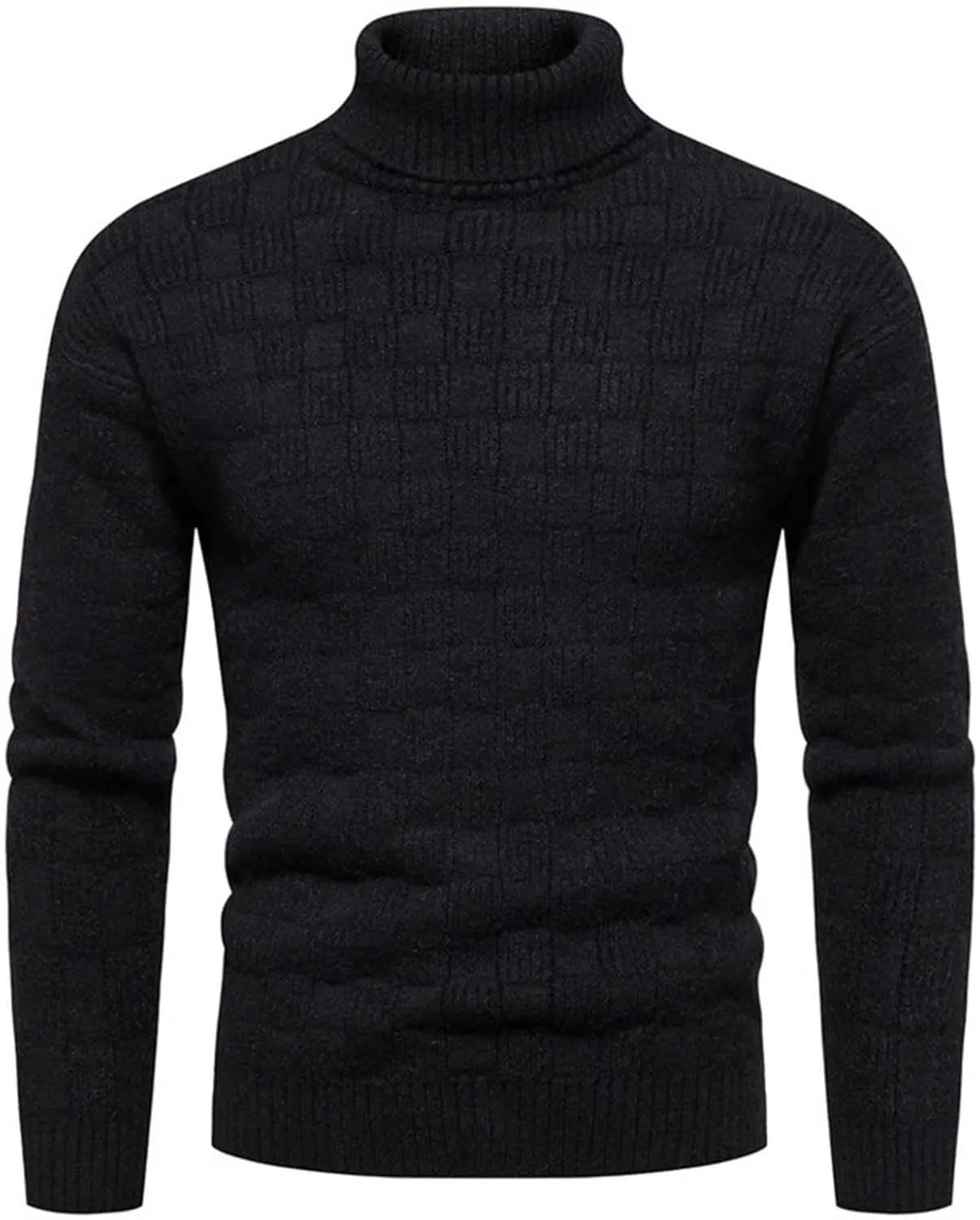 Mens Sweater Men's Solid Plaid Long Sleeve Slim Fit Turtleneck Sweater Casual Knitted Twisted Pullover Sweaters