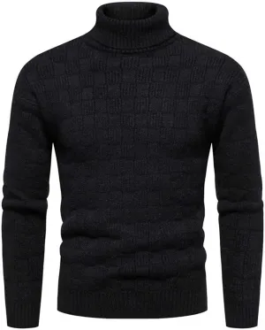 Mens Sweater Men's Solid Plaid Long Sleeve Slim Fit Turtleneck Sweater Casual Knitted Twisted Pullover Sweaters