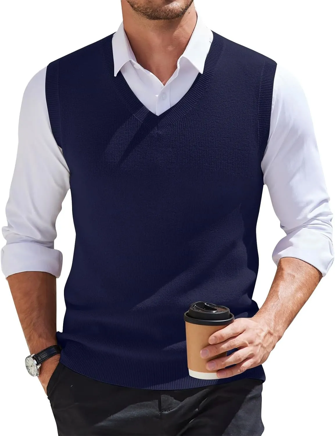 Mens Sweater Vest Relaxed Fit V Neck Sleeveless Knitted Pullover Casual Spring and Fall Sweater Vest