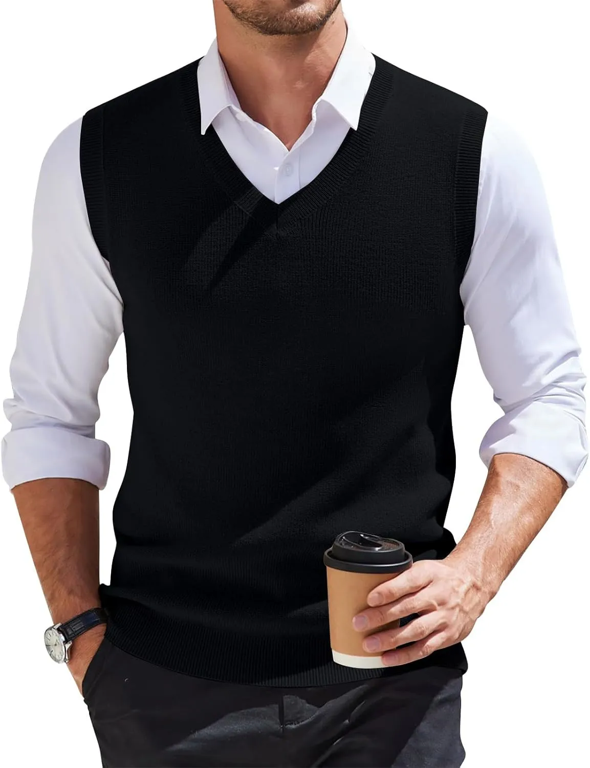Mens Sweater Vest Relaxed Fit V Neck Sleeveless Knitted Pullover Casual Spring and Fall Sweater Vest