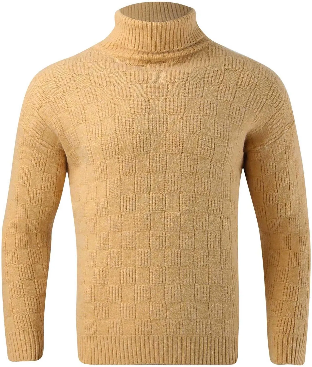 Mens SweatersMen's Solid Plaid Long Sleeve Slim Fit Turtleneck Sweater Casual Knitted Twisted Pullover Sweaters