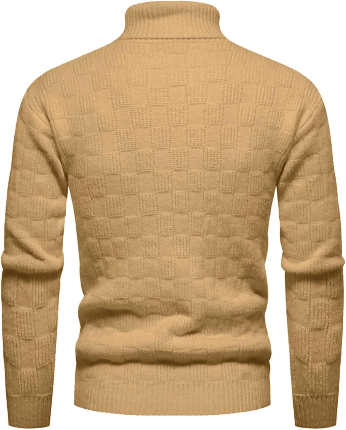 Mens SweatersMen's Solid Plaid Long Sleeve Slim Fit Turtleneck Sweater Casual Knitted Twisted Pullover Sweaters
