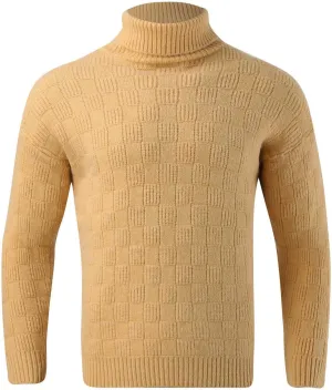 Mens SweatersMen's Solid Plaid Long Sleeve Slim Fit Turtleneck Sweater Casual Knitted Twisted Pullover Sweaters