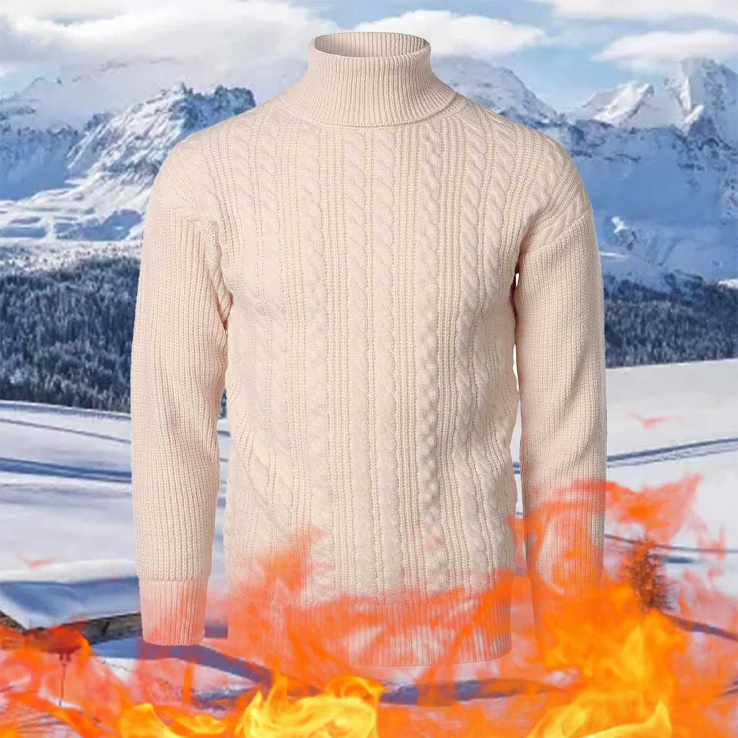 Mens SweatersMen's Solid Turtleneck Sweaters Long Sleeve Slim Fit Ribbed Knit Wool Thermal Pullover Sweatshirts