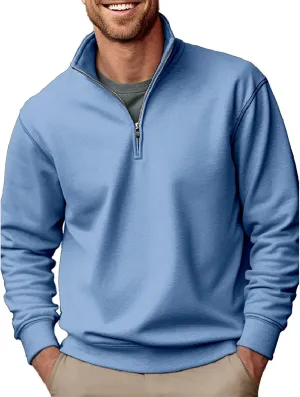 Mens Sweatshirts 1/4 Zipper Stand Collar Long Sleeve Pullover Tops Fall Winter Solid Casual Athletic Sweater Tops
