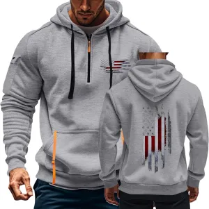 Mens Tactical Hooded Sweatshirt For Long Sleeve Oversized Sport Multi-Pockets Vintage American Flag Graphic Military Hoodies