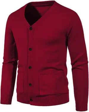 Men's Winter Casual Long Sleeve V-Neck Sweater Slim Coat Solid Color Knitwear V-Neck Sweater