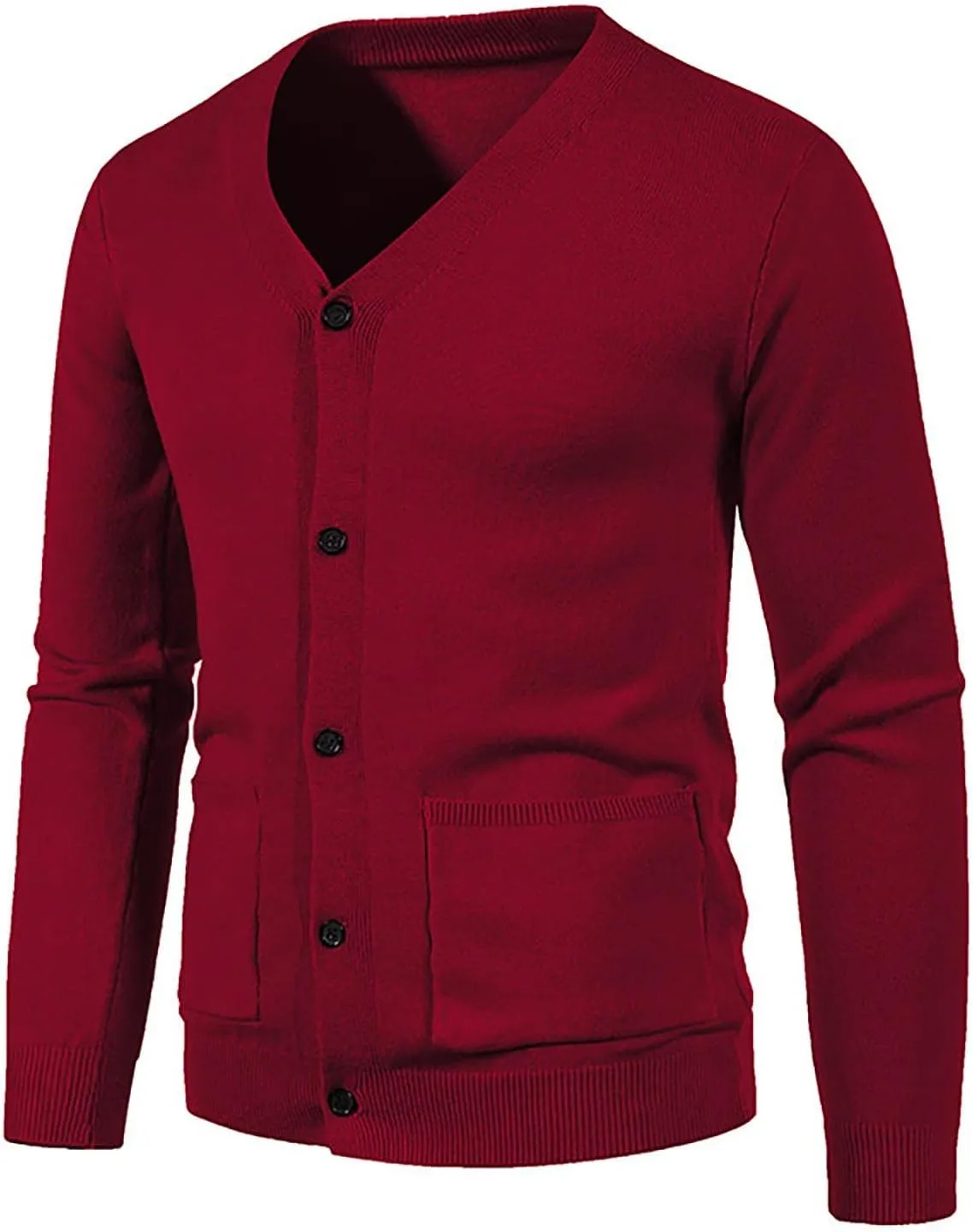 Men's Winter Casual Long Sleeve V-Neck Sweater Slim Coat Solid Color Knitwear V-Neck Sweater