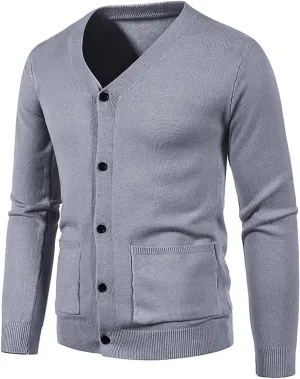 Men's Winter Casual Long Sleeve V-Neck Sweater Slim Coat Solid Color Knitwear V-Neck Sweater