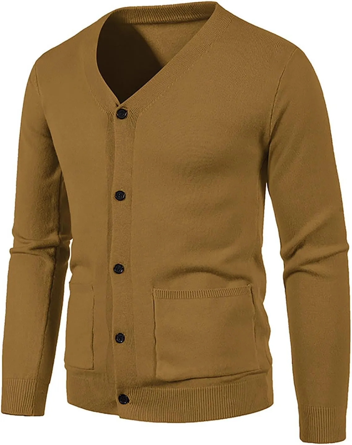 Men's Winter Casual Long Sleeve V-Neck Sweater Slim Coat Solid Color Knitwear V-Neck Sweater