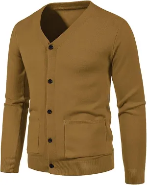 Men's Winter Casual Long Sleeve V-Neck Sweater Slim Coat Solid Color Knitwear V-Neck Sweater
