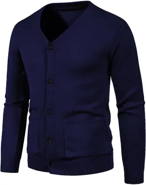 Men's Winter Casual Long Sleeve V-Neck Sweater Slim Coat Solid Color Knitwear V-Neck Sweater