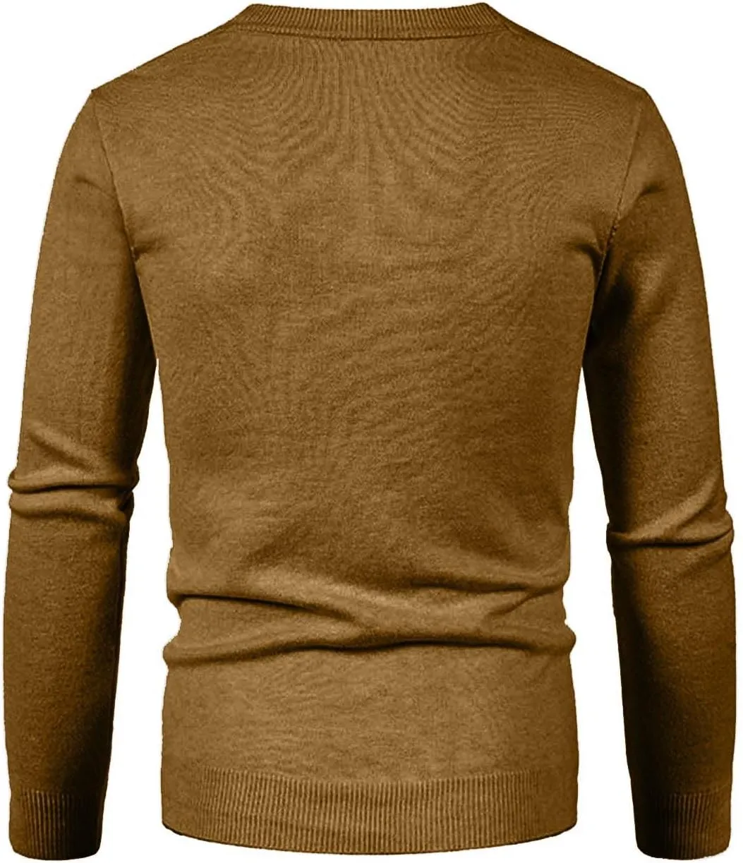 Men's Winter Casual Long Sleeve V-Neck Sweater Slim Coat Solid Color Knitwear V-Neck Sweater