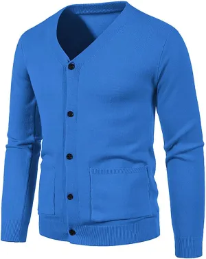 Men's Winter Casual Long Sleeve V-Neck Sweater Slim Coat Solid Color Knitwear V-Neck Sweater