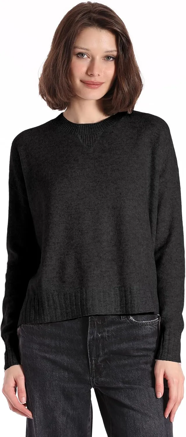 Minnie Rose Womens Long Sleeve Cashmere Sport Crewneck Sweater
