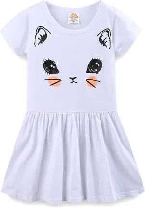 Mud Kingdom Little Girls Dresses Cotton Summer Holiday Cute Cat Dress Short Sleeve
