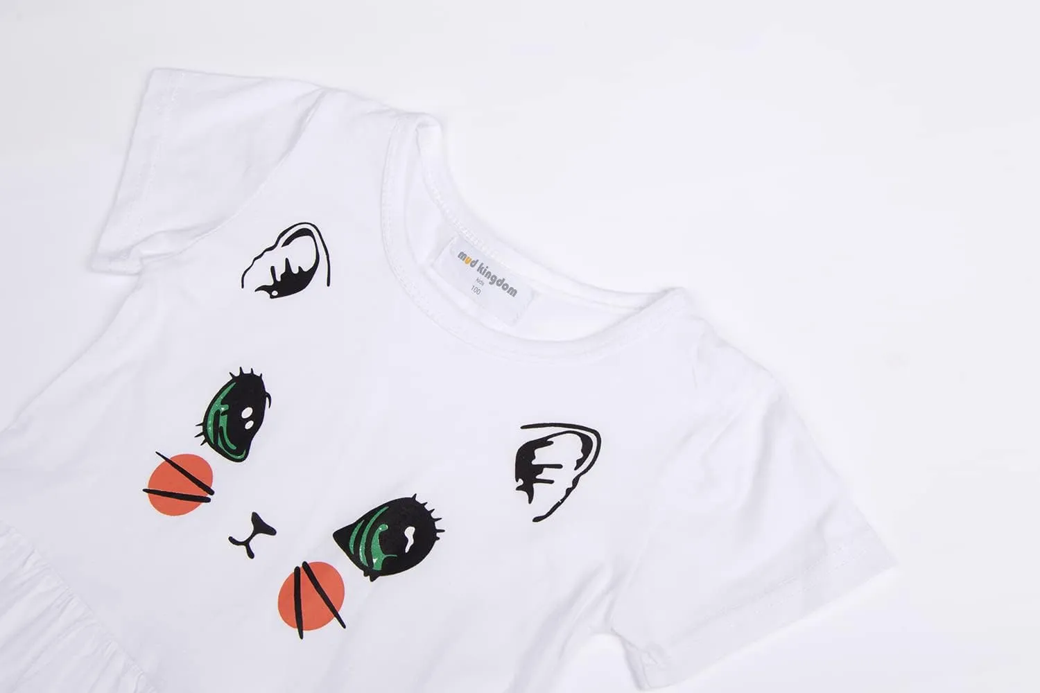 Mud Kingdom Little Girls Dresses Cotton Summer Holiday Cute Cat Dress Short Sleeve