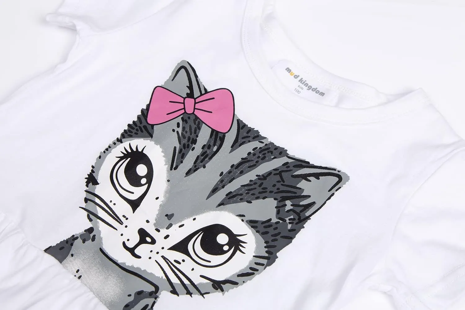 Mud Kingdom Little Girls Dresses Cotton Summer Holiday Cute Cat Dress Short Sleeve