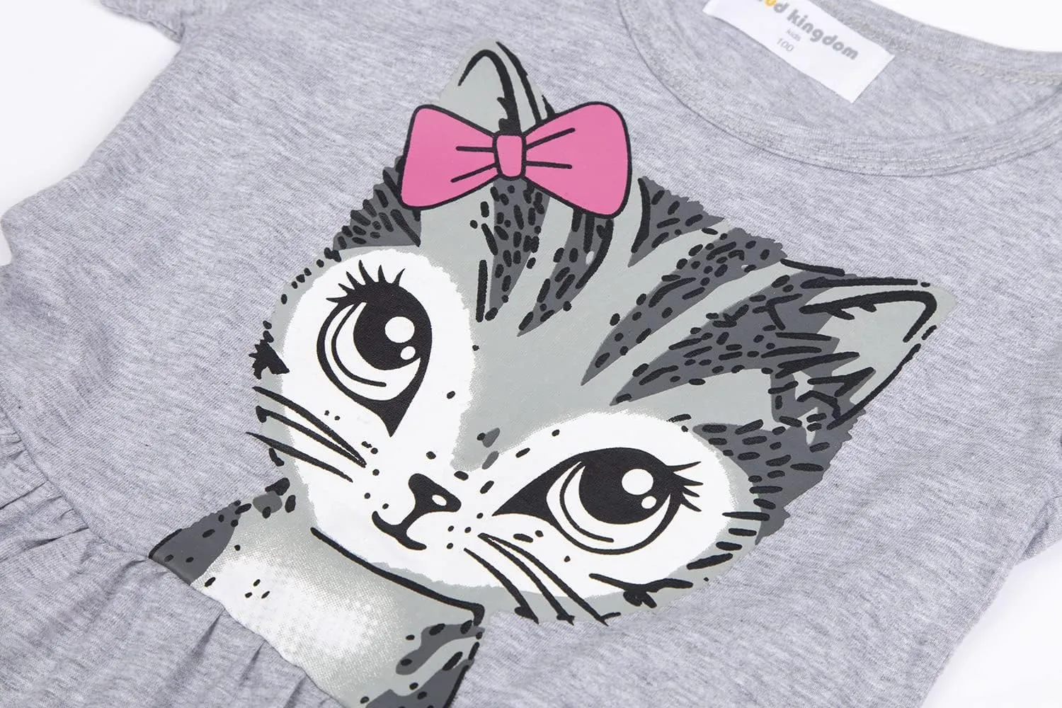 Mud Kingdom Little Girls Dresses Cotton Summer Holiday Cute Cat Dress Short Sleeve