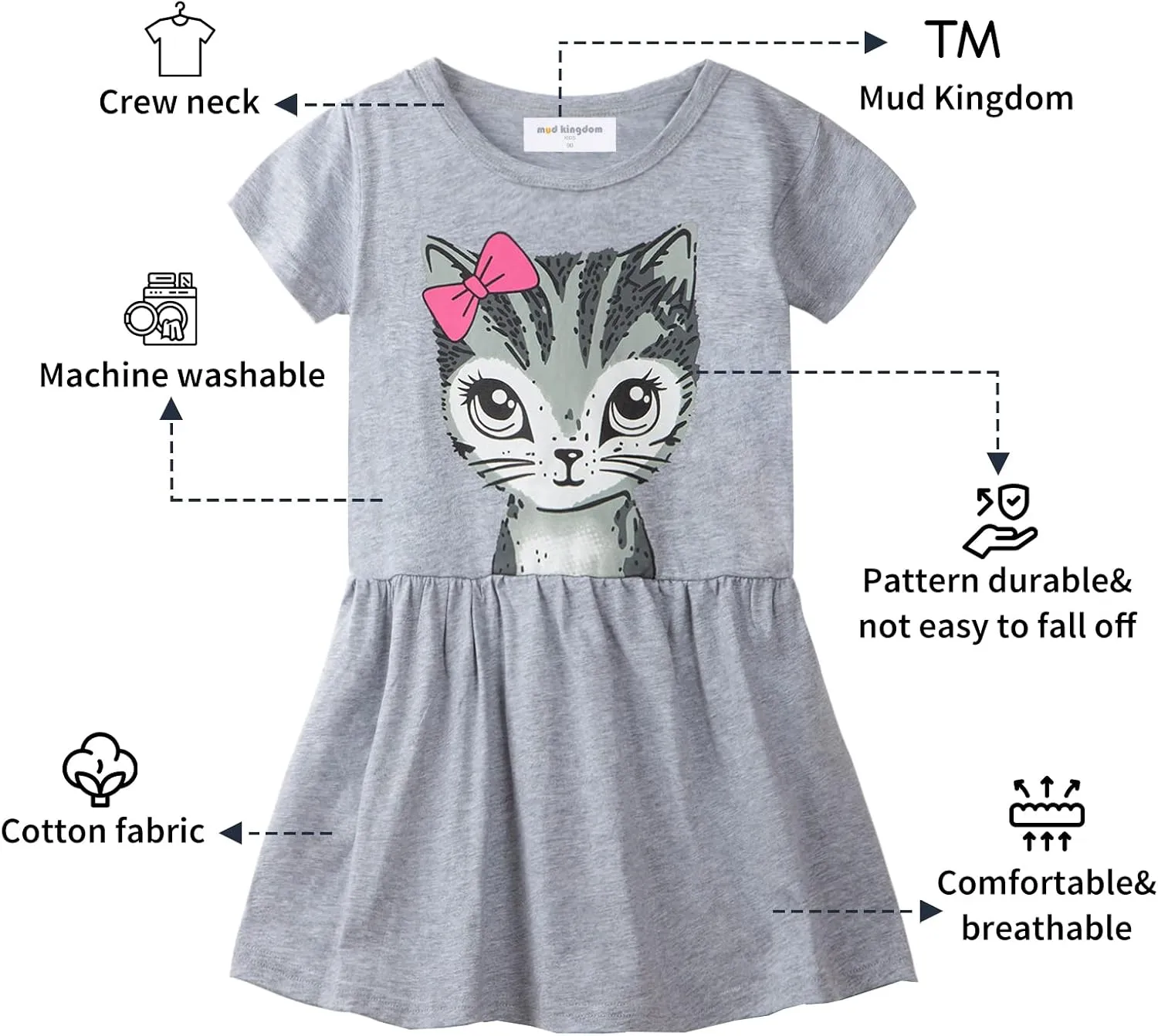 Mud Kingdom Little Girls Dresses Cotton Summer Holiday Cute Cat Dress Short Sleeve