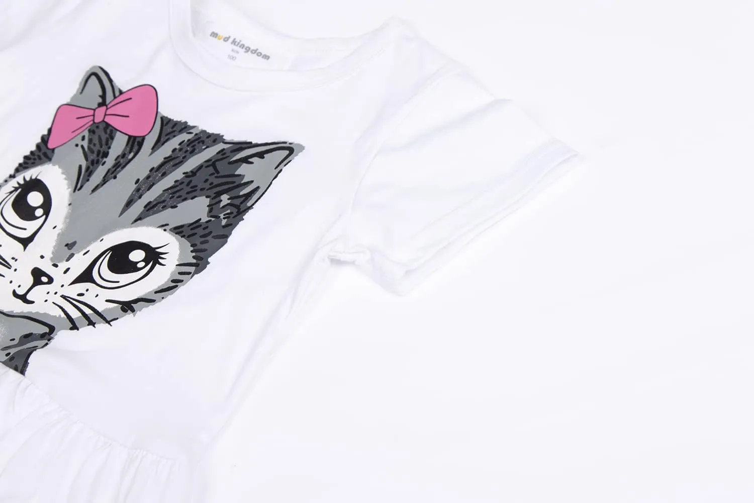 Mud Kingdom Little Girls Dresses Cotton Summer Holiday Cute Cat Dress Short Sleeve